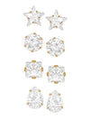 Gold Tone Cubic Zirconia Stud Earrings for Women, Set of 4