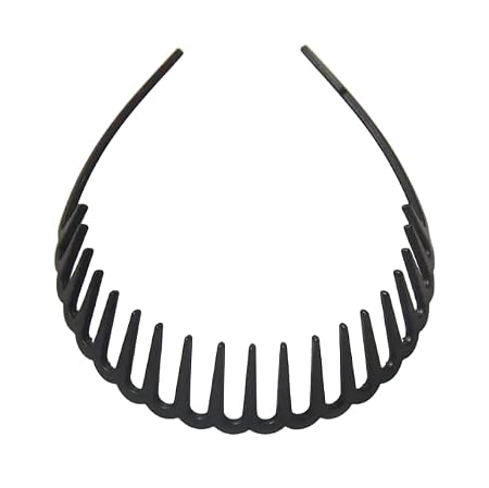 Seeotwo 2 Pieces Resin Hairband Shark Tooth Style Non-Slip Black Wave Sports Yoga Headband Fashion Adjustable Wavy Hair Hoop Band for Women, and Girls (Small)