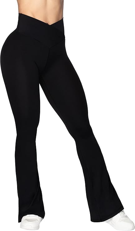 Jawdrobe Leggings, Crossover Yoga Pants with Tummy Control, High-Waisted and Wide Leg (yoga-pant-black-2xl)