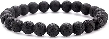 Black Lava Bracelet With Holes For Oil For Grounding Lava Stone For Women