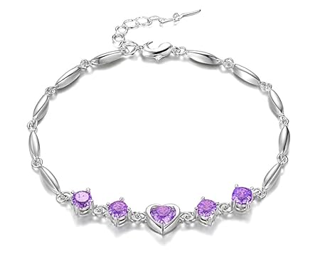 Nilu's Collection Rose Gold And Silver Plated Heart Shape Bracelet For Women (white,Purple) (Purple)