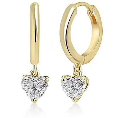 Gold Plated Heart Solitare Dangling Clip On Earring Austrian Zirconium - Jados Fashion