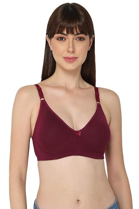 Intimacy Women's Bra Non-Padded Non-Wired Full Coverage T-Shirt Bra for Women Wine