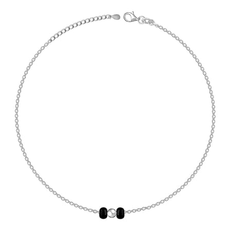 GIVA 925 Silver Minimal Black Beads Anklet (Single) |Gifts for Women and Girls | With Certificate of Authenticity and 925 Stamp | 6 Months Warranty