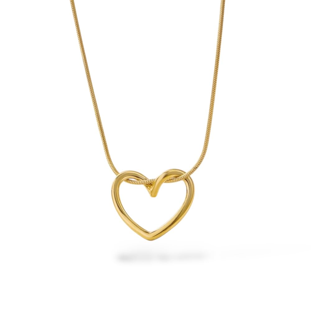 18K Gold Plated Heart Pendant Chain Necklace for Women & Girls | Anti Tarnish Stainless Steel Minimal Love Locket Stylish Everyday Wear Jewellery Valentine, Anniversary Birthday G