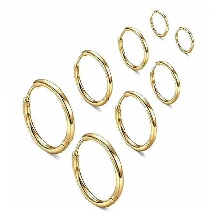 4 Pairs Earrings Set for Women Men Gold Stainless Steel Hoops - Jados Fashion
