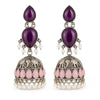Oxidised Jhumka Earrings for Women, Purple & Pink Stone Traditional Jhumki