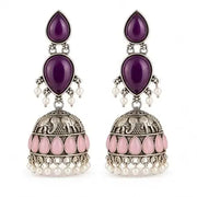 Oxidised Jhumka Earrings for Women, Purple & Pink Stone Traditional Jhumki - Jados Fashion