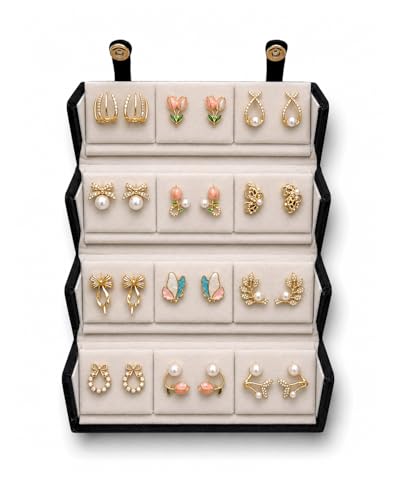 Shining Diva Fashion 12 Pairs Elegant Pearl & Crystal Gold Plated Stud Earrings Set with Premium Display Gift Box for Women and Girls (17452er_BOX1025)