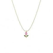 Gold-Tone Rose Pendant Necklace for Women with Pink Crystal, Floral Charm - Jados Fashion