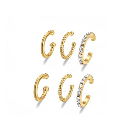 ZIBUYU® 6Pcs Ear Cuffs Without Piercing, Hoops Earrings for Women Alloy Hypoallergenic Rhinestone Shining Gold Ear Clip, Earrings Set for Women Friends Gifts Trendy Accessories