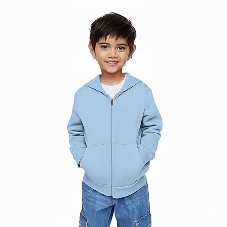 FUNKY MONKEY Boys Zip-Up Hoodie Sweatshirt Jacket – Soft & Comfortable Hooded Sweatshirt for Kids | Casual Everyday Wear | Winter Hoodie for Boys (in, Age, 15 Years, 16 Years, SkyBlue)