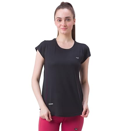 berge' Ladies Polyester Dry Fit Western Shirts & Tshirts for Women, Quick Drying & Breathable Fabric, Gym Wear Tees & Workout Tops (Black Colour)