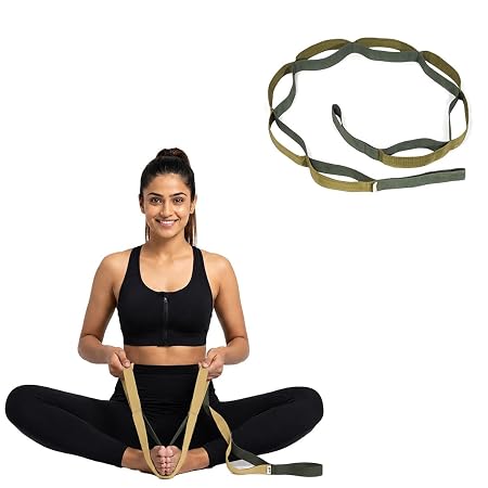 WiseLife 11 Loop Yoga Belt for Men & Women | Multi Functional Non Slip, Lightweight Loop Stretchable Belt for Yoga, Pilates, Gymnastics, Dance & Flexibility, Home Fitness & Therapy | Yoga Props- Green