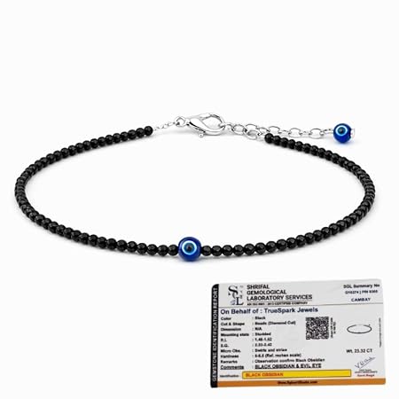 TrueSpark Healing Crystal Black Obsidian Nazar Evil Eye Anklet