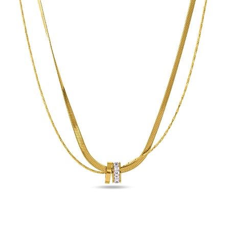 PALMONAS 18k Gold Plated Gilded Rings Layered Necklace for Women - Gift for Girls & Women | Waterproof & Anti-Tarnish Necklace