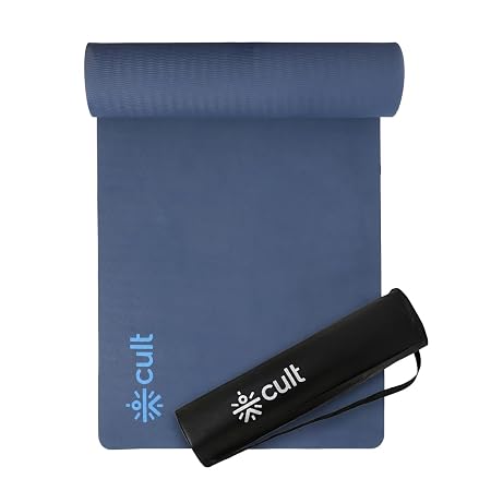 CULT Yoga Mat for Woman & Yoga Mat for Man | 10mm Extra Thick Workout Mat for Home Gym | Anti-Slip Exercise Mat for Knee & Joint Support | Fitness Mat for Kids & Adults | Yoga Mats with Bag (Navy)