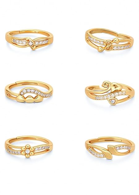 combo of 6 Gold Plated ad american diamond Adjustable free size Rings Combo