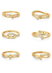 combo of 6 Gold Plated ad american diamond Adjustable free size Rings Combo - Jados Fashion