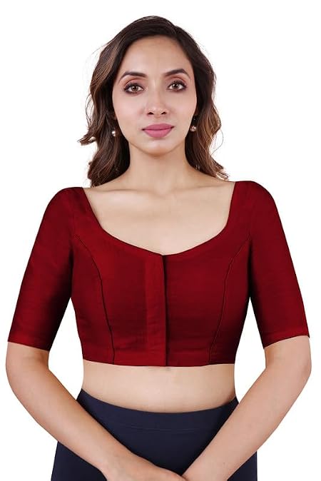 RENE Fashion Neck Casual Red Women Cotton Slub Blouse(T-005777-Red-34)