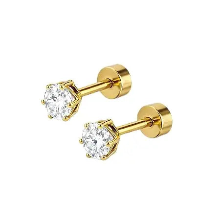 FASHIONS 5mm 18K Gold Plated Anti Tarnish Round Shape Medium White Stone - Jados Fashion
