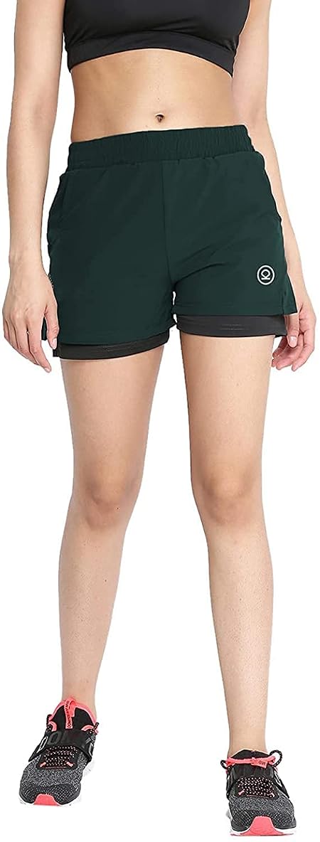 CHKOKKO Double Layered Sports Gym Workout Running Shorts for Women Bottlegreen Size XXL