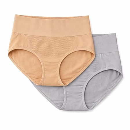 Cool & Comfee Women's High-Waisted Briefs, Full Back Coverage, Smoothing Comfort Undies with Cotton Crotch (in, Alpha, M, Regular, 2, Skin - Grey)