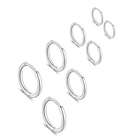 SANNIDHI® 4 Pairs Hoop Earrings for Women Men Stylish Stainless Steel 8mm 10Mmm 12mm 14mm Ear Rings Trendy Cartilage Surgical Hoops Earrings for Women Girls Men - Silvercolor