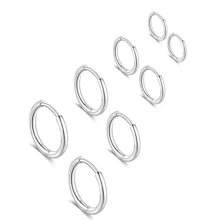 4 Pairs Silver Hoop Earrings for Women Men Stainless hypoallergenic - Jados Fashion