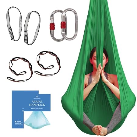 aum active Aerial Yoga Hammock - Durable Aerial Silk with Extension Straps, Carabiners, and Pose Guide - Aerial Silks for Home, Antigravity Yoga, Inversion Exercises, Yoga Starter Kit for All Levels