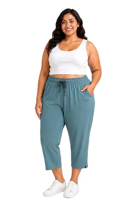 CUPID Women`s Plus Size Plain Cotton Half Pant, 3/4th Sports n Casual Night Short Pant, Knee Length Indoor n Outdoor Capris for Ladies_Sage_5X-Large