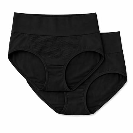 Cool & Comfee Women's High-Waisted Briefs, Full Back Coverage, Smoothing Comfort Undies with Cotton Crotch (in, Alpha, XL, Regular, 2, Black - Black)
