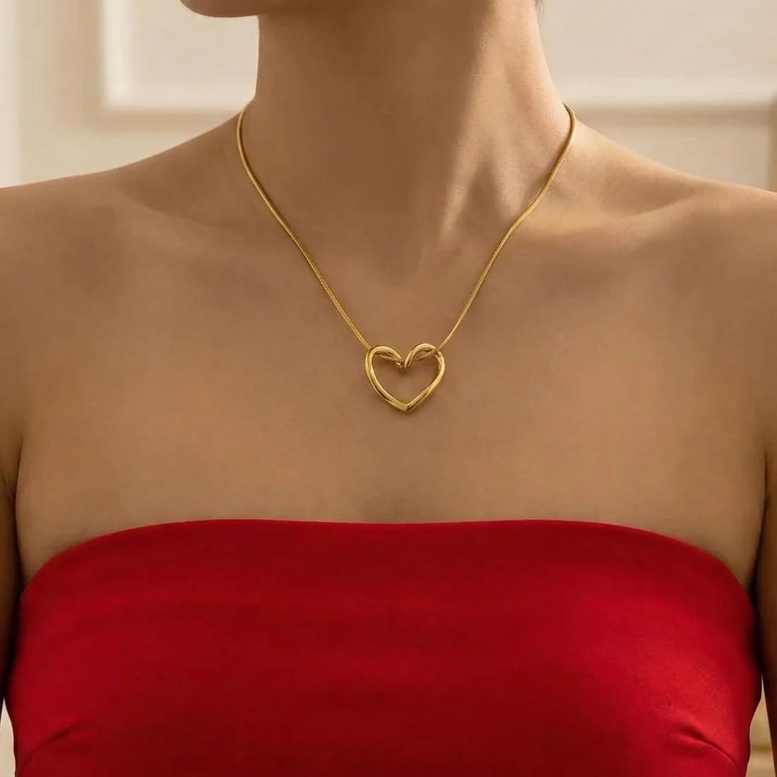 18K Gold Plated Heart Pendant Chain Necklace for Women & Girls | Anti Tarnish Stainless Steel Minimal Love Locket Stylish Everyday Wear Jewellery Valentine, Anniversary Birthday G