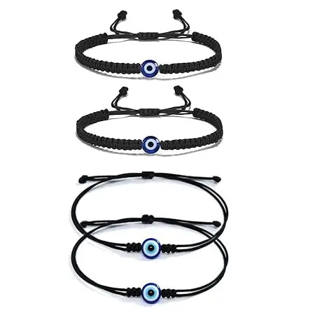 Handmade Nazariya 6 mm Evil Eye Charms Black Thread Bracelet Adjustable for - Jados Fashion
