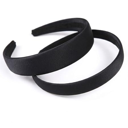 Via Mazzini Black Satin Plain Hairband/Headband Combo Set For Women And Girls For Gym Wear, Casual And School Use (HairAccessory0046) Pack Of 2 Pcs