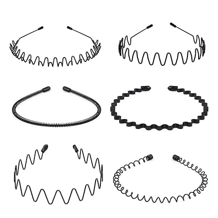 Shining Diva Fashion Black Metal Hair Band for Men Boys Women Girls Kids 6 Pcs Combo Hairband Headbands Sports Yoga Face Wash Facial Hair Accessories (15905HB)