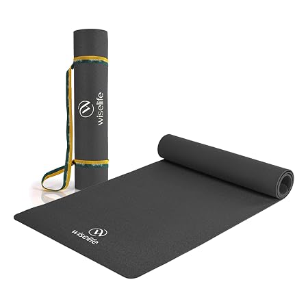 WiseLife Classic Eco-TPE 6MM Yoga Mat with Yoga Strap for Men & Women | Extra Thick, Long & Wide Non-Slip, Anti-Tear Exercise Mat for Home, Gym, Workout, Fitness, Yoga & Pilates (Black)