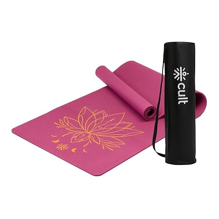 CULT Lotus Print Yoga Mat for Woman & Yoga Mat for Man | 6mm TPE Anti-Slip Workout Mat for Home Gym | Premium Exercise Mat & Fitness Mat for Kids & Adults | Yoga Mats with Carry Bag (Purple)