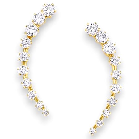 Accessher Gold Plated Contemporary American Diamond Embellished Delicate Light Weighted Ear Cuffs with Clip on Closure for Women and Girls (Pack of 1)