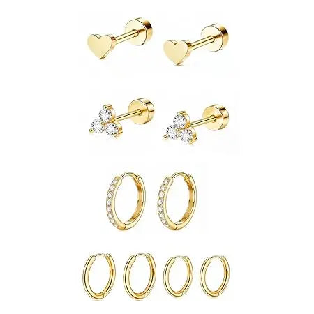 5 Pairs Earrings Set for Women Girls Stylish Hypoallergenic Surgical Gold - Jados Fashion