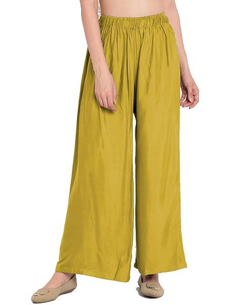 Go Gazab - Stylish Women's Palazzo: Trendy Rayon Solid Color Ethnic Wear Palazzo Mustard