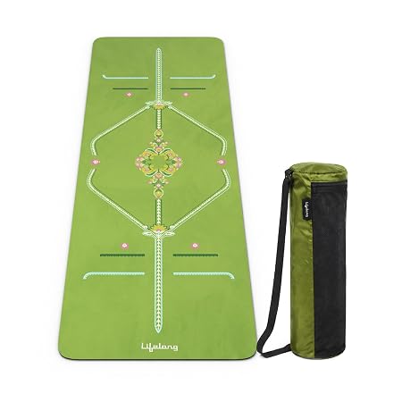 Lifelong Suede & Natural Rubber Yoga Mat for Woman & Man | Non-Slip & Anti-Skid | 4mm Yoga Mat for Man |Exercise Mat for Yoga, Workout & Pilates | Gym Equipment for Home Workout | Free Carry Bag (Green)