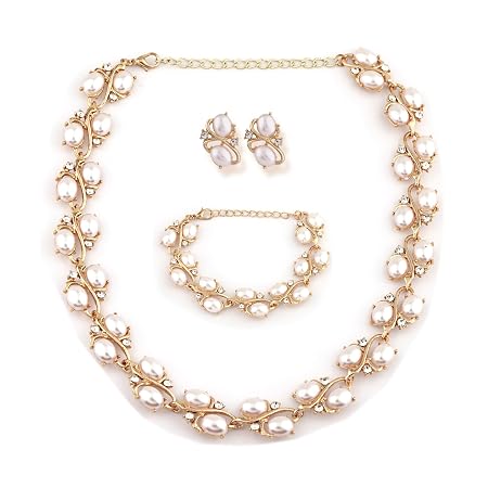 Shining Diva Fashion Latest Stylish Design Fancy Pearl Bracelet Earrings Necklace Jewellery Set for Women (15214s)