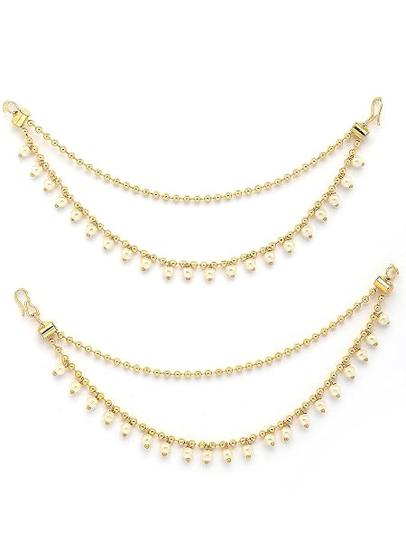 Festive Traditional Fashion 18k Gold Plated Pearls Layered Earchain Earring
