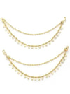 Festive Traditional Fashion 18k Gold Plated Layered Ear Chain Earrings with Pearls