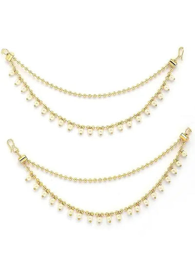 Festive Traditional Fashion 18k Gold Plated Pearls Layered Earchain Earring Jados Fashion