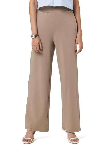 BlissClub Women AM PM Cotton Wide Leg Pants Tall | Wide Waistband | High Rise | Drawstring | 2 Pockets
