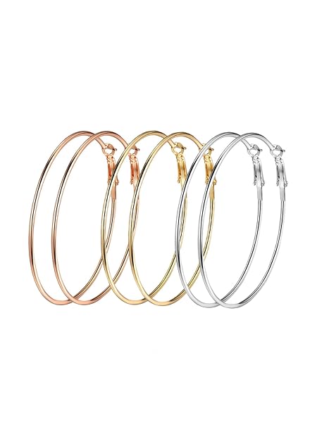 Yellow Chimes Hoop Earrings for Women | Big Hoops Bali Combo of 3 Pairs Earrings for Girls | Birthday Gift for Girls & Women Anniversary Gift for Wife | Silver Rose Gold and Gold Plated Earrings