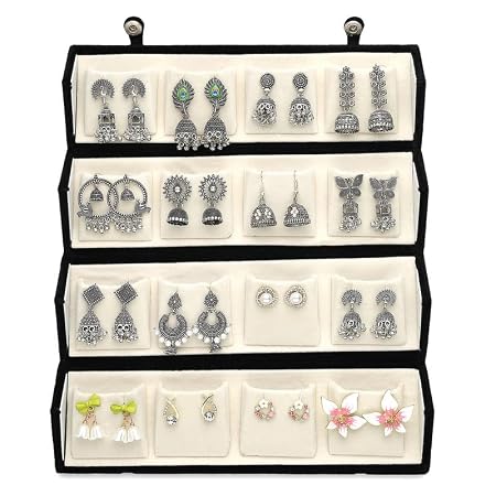 Oxidized Designer Stud Earrings Set of 16 with Folding Jewelry Box | Traditional & Modern Earring Set for Women & Girls