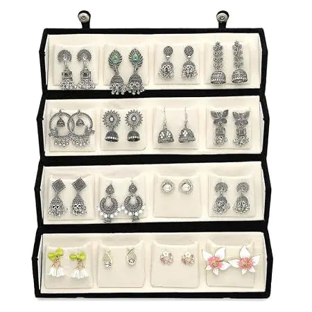Oxidized Designer Stud Earrings Set of 16 with Folding Jewelry Box | Jados Fashion